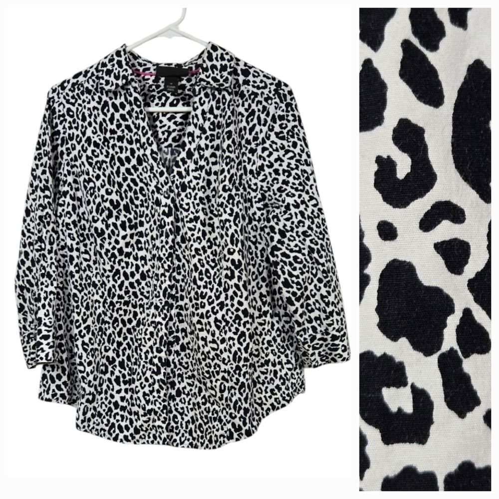 Lane Bryant Snow Leopard Print Button Down Shirt Woven Animal Print Women's 16